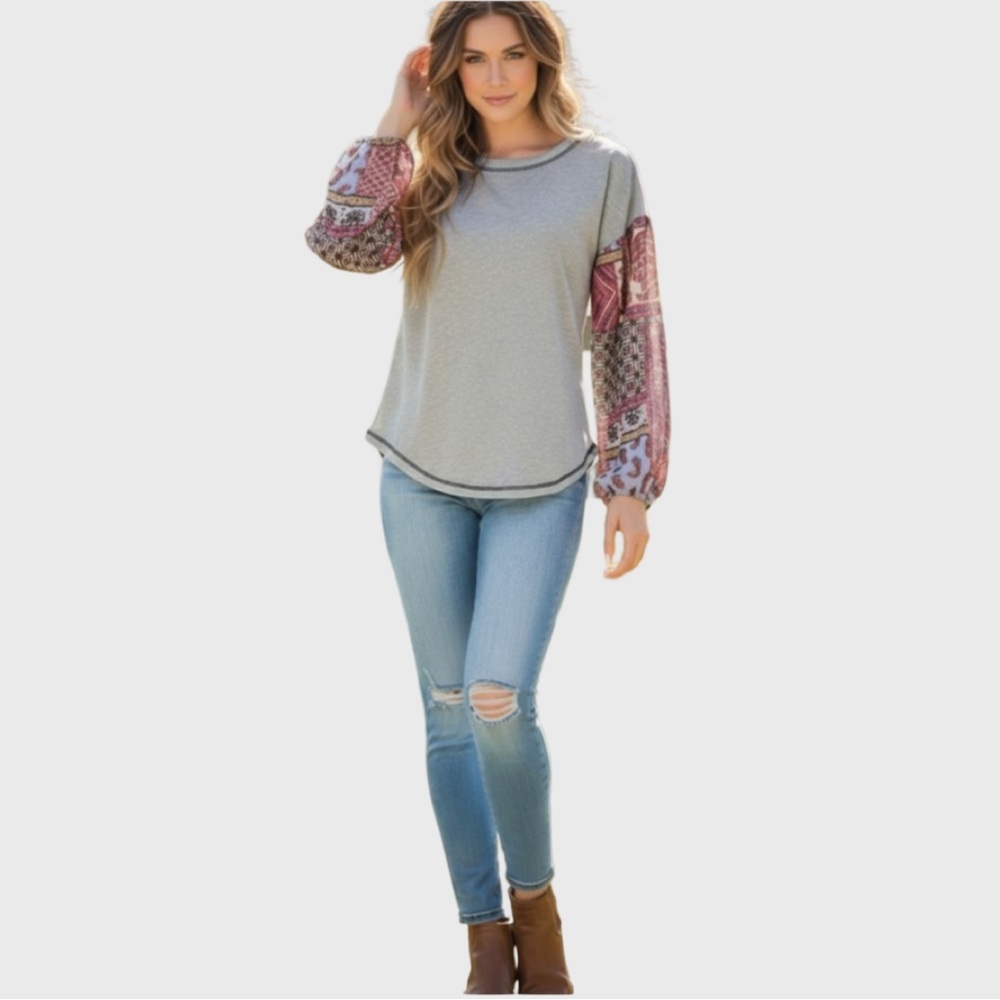 NWT- Baea Boho Mixed Long Sleeve Boho Top